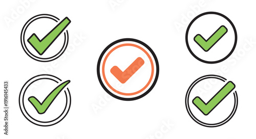 Collection of Check Mark Icons in Circles.
