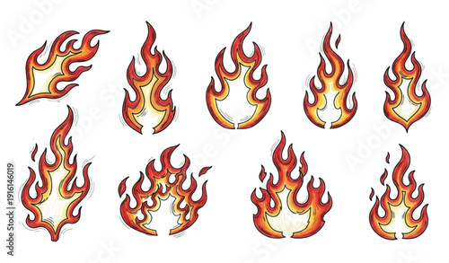 Y2K aesthetic flame grunge hand drawn sticker set