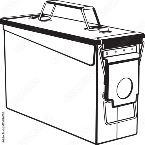 Metal ammo box storage container illustration in perspective view for tactical and military gear