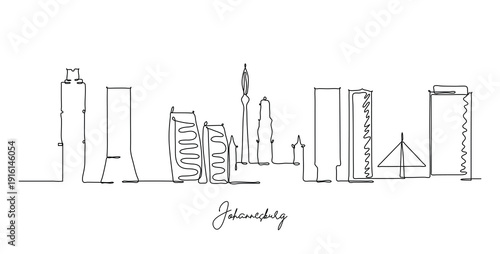 Minimalist black line art illustration showcasing the distinct skyline of Johannesburg a vibrant city known for its unique architecture and culture