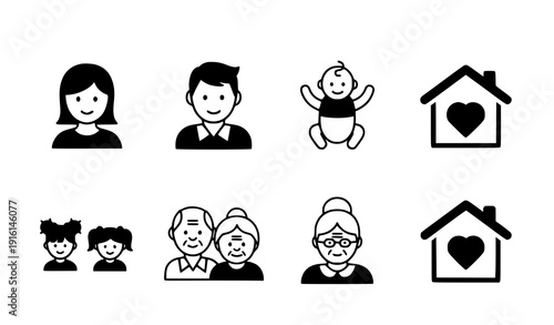 Parenting family generation solid vector icons