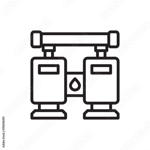 Pumped hydro station icon symbolizing gravitational energy storage, representing dual-reservoir hydropower, grid-scale water batteries, peak demand management, and sustainable civil energy engineering
