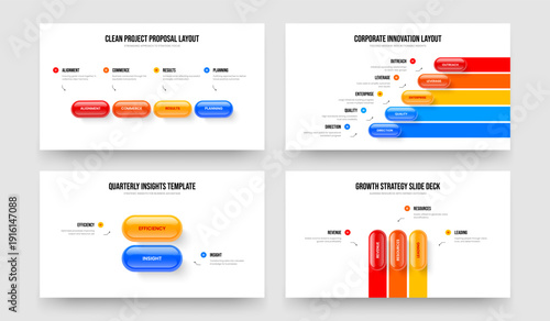 Sales Briefing Four Five Two Three Step Infographic Presentation Template Vector Illustration Set. Modern Solution 4 5 2 3 Option Diagram Frame Layout Collection.
