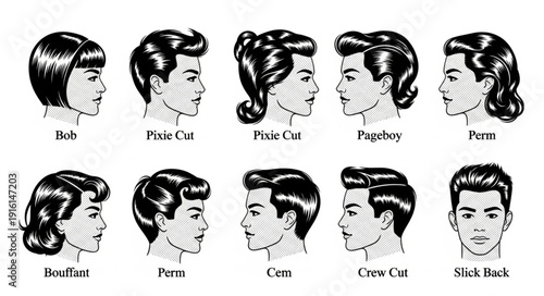 Vintage Hairstyles for Men and Women Illustrated.