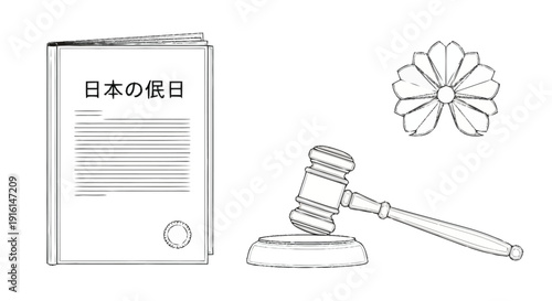 Japanese legal document gavel and flower