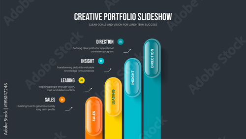 Service Forecast Slideshow Layout Vector Illustration. Enterprise Performance 4 Option Diagram Frame Design. Modern Growth Four Element Infographic Slide Template.