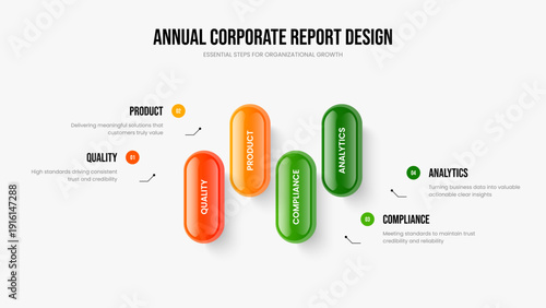 Investor Briefing Four Option Diagram Frame Design. Digital Overview Presentation Layout Vector Illustration. Modern Portfolio 4 Step Infographic Slide Template.
