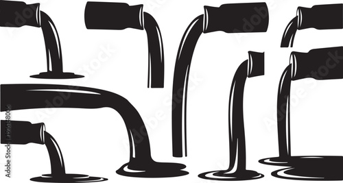 Black and white illustration of leaky faucets in various positions