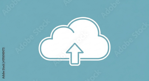 Cloud computing upload symbol white cloud icon with arrow on blue background technology concept