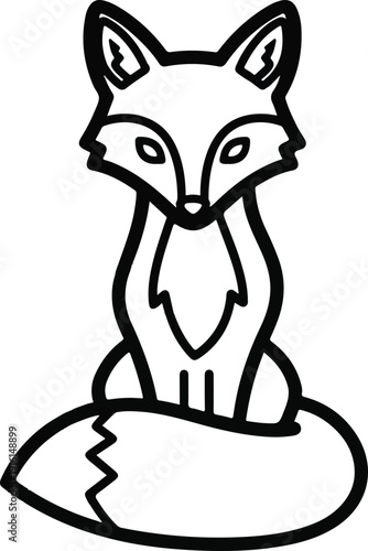 A simple and elegant line art illustration of a fox sitting down with its bushy tail curled around it