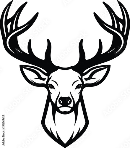 Graphic illustration of a majestic stag's head with impressive antlers, symbolizing strength and nature's beauty