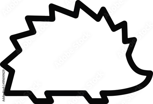 Outline of a hedgehog, a small spiny mammal, designed with a minimalist, bold black line on a white background, symbolizing nature and wildlife. Ideal for educational or decorative purposes