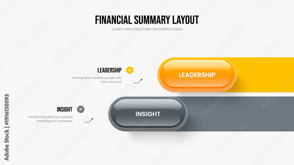 Fototapeta premium Financial Visualization Slide Layout Vector Illustration. Corporate Showcase 2 Step Infographic Frame Template. Market Performance Two Option Diagram Presentation Design.