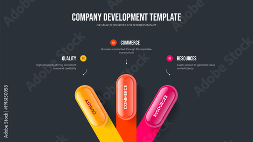 Consulting Development Slide Design Vector Illustration. Sales Performance Three Step Diagram Slideshow Template. Company Report 3 Element Infographic Frame Layout.