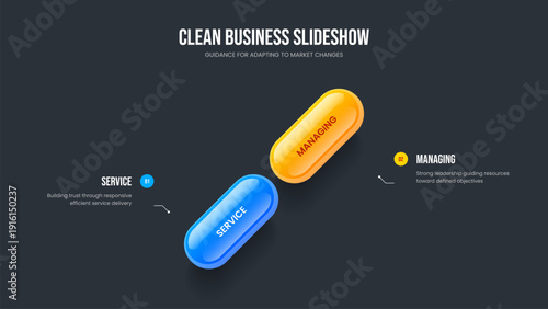 Company Planning Two Element Infographic Presentation Template. Visual Growth 2 Step Diagram Slide Layout. Professional Development Frame Design Vector Illustration.