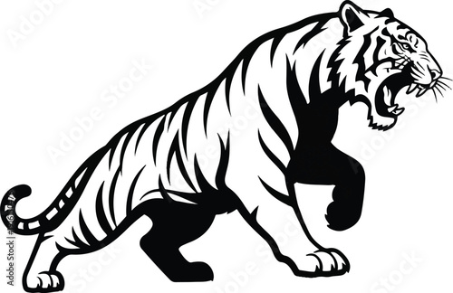 Majestic tiger illustration in a fierce pose, showcasing its power and predatory nature, perfect for graphic designs and animal-themed projects