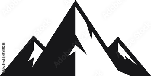 Minimalist mountain logo silhouette, geometric alpine peak icon design, monochrome nature landscape vector illustration for outdoor branding adventure travel identity