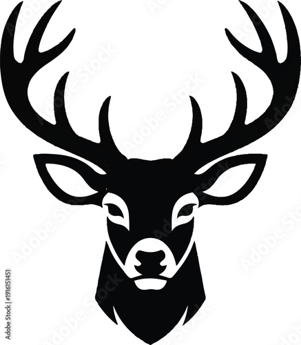 A striking black and white silhouette of a majestic stag's head, showcasing its impressive antlers and noble profile, perfect for naturalistic or heraldic designs
