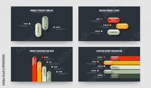 Enterprise Portfolio 2 3 4 5 Step Infographic Frame Template Collection. Consulting Analysis Two Three Four Five Option Diagram Slideshow Design Vector Illustration Set.