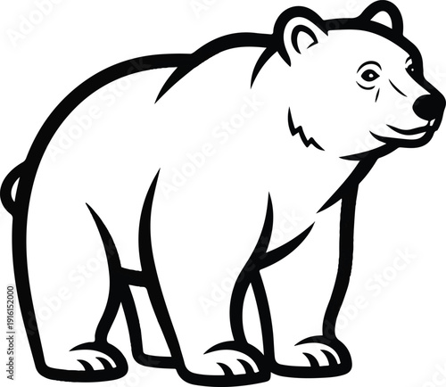A Simple Outline Illustration of a Polar Bear Standing and Facing Right