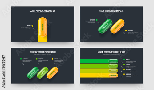 Business Development One Two Three Four Step Diagram Slide Layout Vector Illustration Bundle. Financial Profile 1 2 3 4 Option Infographic Presentation Design Collection.