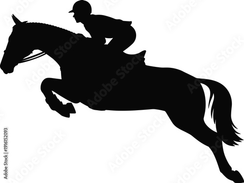 Silhouette of a Horse and Rider Jumping Over an Obstacle equestrian sport