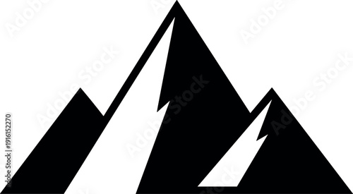 Mountain peaks silhouette vector, geometric landscape illustration, outdoor scenery artwork, hiking design, travel nature icon, black and white, adventure emblem