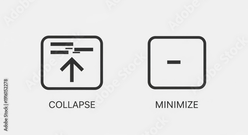 Simple black and white ui icons for collapse and minimize functions with clear labels on a clean white background