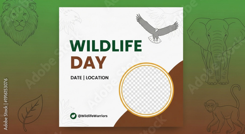 Wildlife day poster with eagle and leafy background for conservation awareness and events