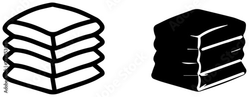 Two icons of a 25lb bag of moist clay block black and white