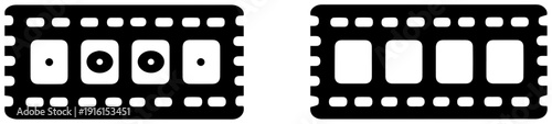 Two black film negative strip icons on white background for graphic design and media projects