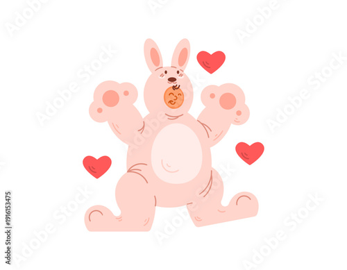Illustration of a man or woman wearing a large brown rabbit costume. Celebrating Easter parties, festivals, events, and celebrations. Characters of people in animal costumes. Cute and adorable. Happy 