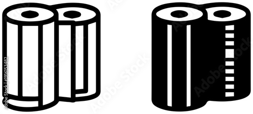 Film roll icons in black and white filmstrip symbols media storage photography elements graphic design resources