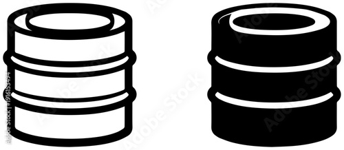Two black and white icons of barrel bung stoppers on a white background for industrial use