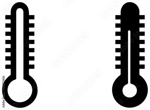Two black darkroom glass thermometer icons on white background for temperature measurement