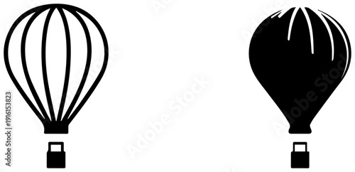 Two weather balloon icons in black and white for forecasting and atmospheric research