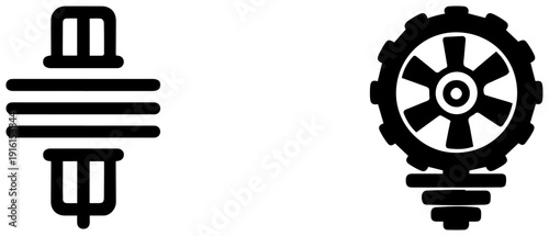 Hotend assembly icons with heatsink and fan 3d printer parts black and white graphic symbols