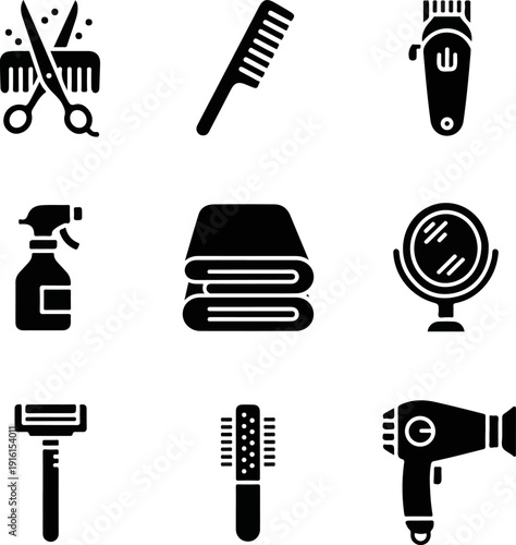 Hairdressing Tools Illustration Icon Set