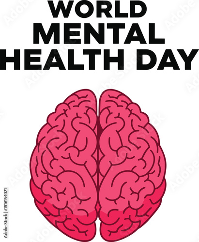 World mental health day featuring a stylized brain illustration to promote awareness isolated on transparent background, Vector