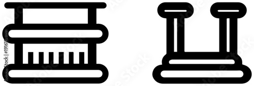 Kiln shelves and posts icons ceramic studio tools pottery equipment black line illustrations