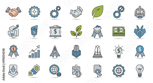 Collection of business and technology icons.