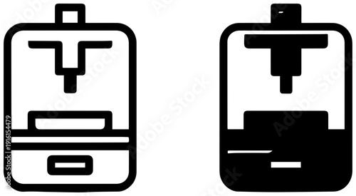 Two sla resin 3d printer icons in black and white for design and technology concepts