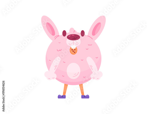 Illustration of a man or woman wearing a big pink bunny costume. Celebrating Easter parties, festivals, events, and celebrations. Characters of people in animal costumes. Cute and adorable. Happy