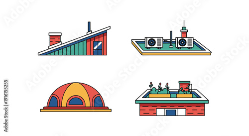 Rooftop Line art digital illustration modern soft tone