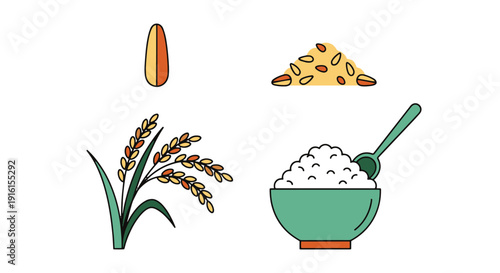 Rice Line art vector flat illustration soft tone color