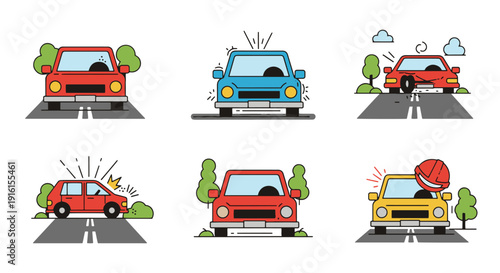 Road Accident Line modern color mix vector