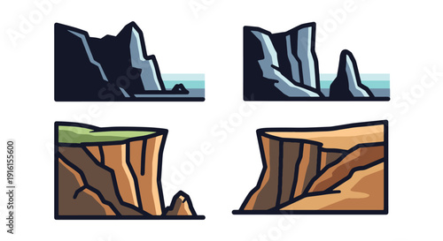 Rocky Cliffs Line soft tone vector illustration