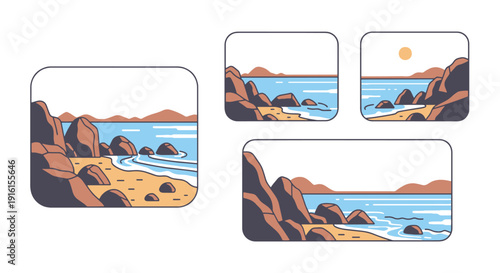 Rocky Shore Line art creative modern abstract illustration