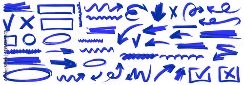 Modern underline and arrow collection with highlight marker effect, dynamic underline and arrow on paper, colorful highlight marker shapes and pen lines.