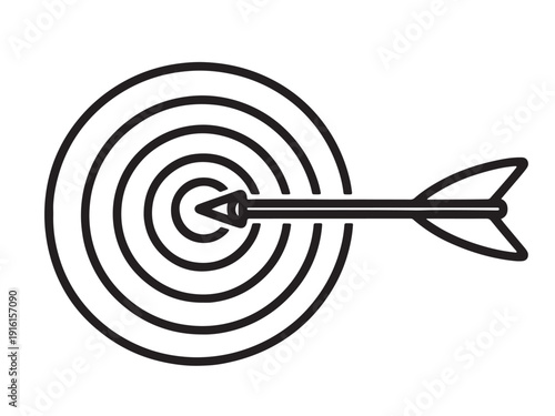 A black and white illustration of an arrow hitting the center of a target Vector